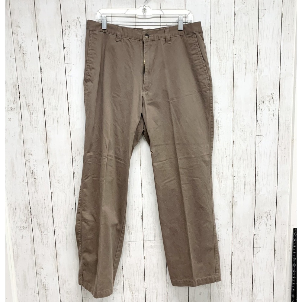 Haggar Pants Men 34 x 31 Tan Beige Cotton Straight Leg‎ Chino Khakis Flat Front